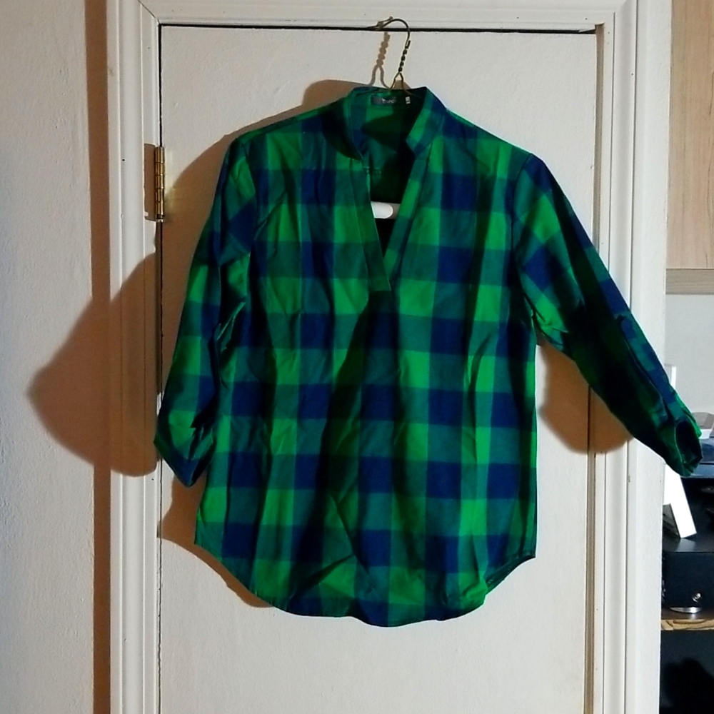 Green and blue Checkered top